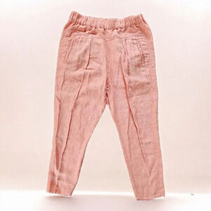 Anthropologie Linen Pull On Crop Pants Women's S Coral Stripe High Waist Tapered